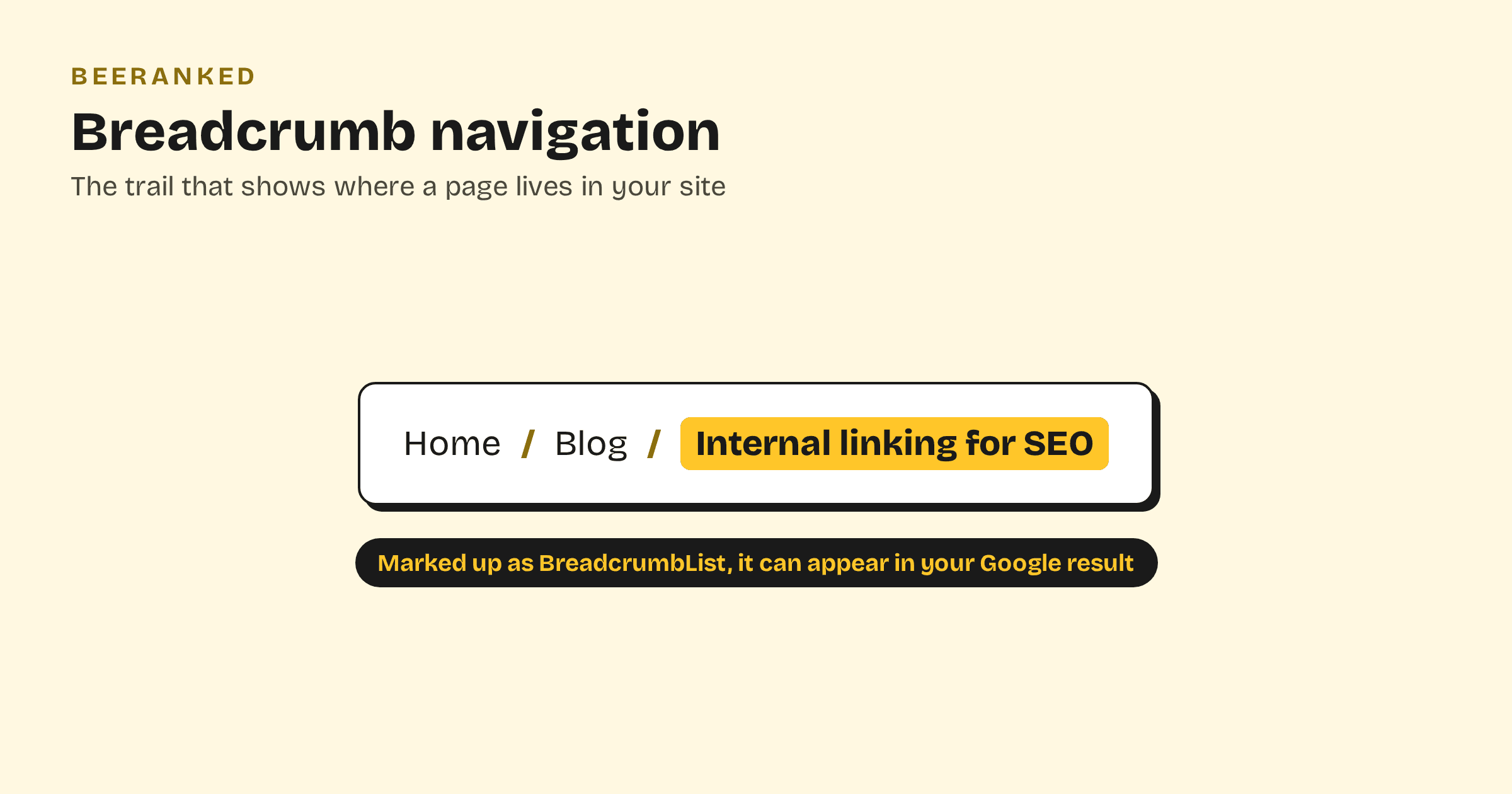 A breadcrumb trail showing Home, Blog, and the current article, with a note about BreadcrumbList markup